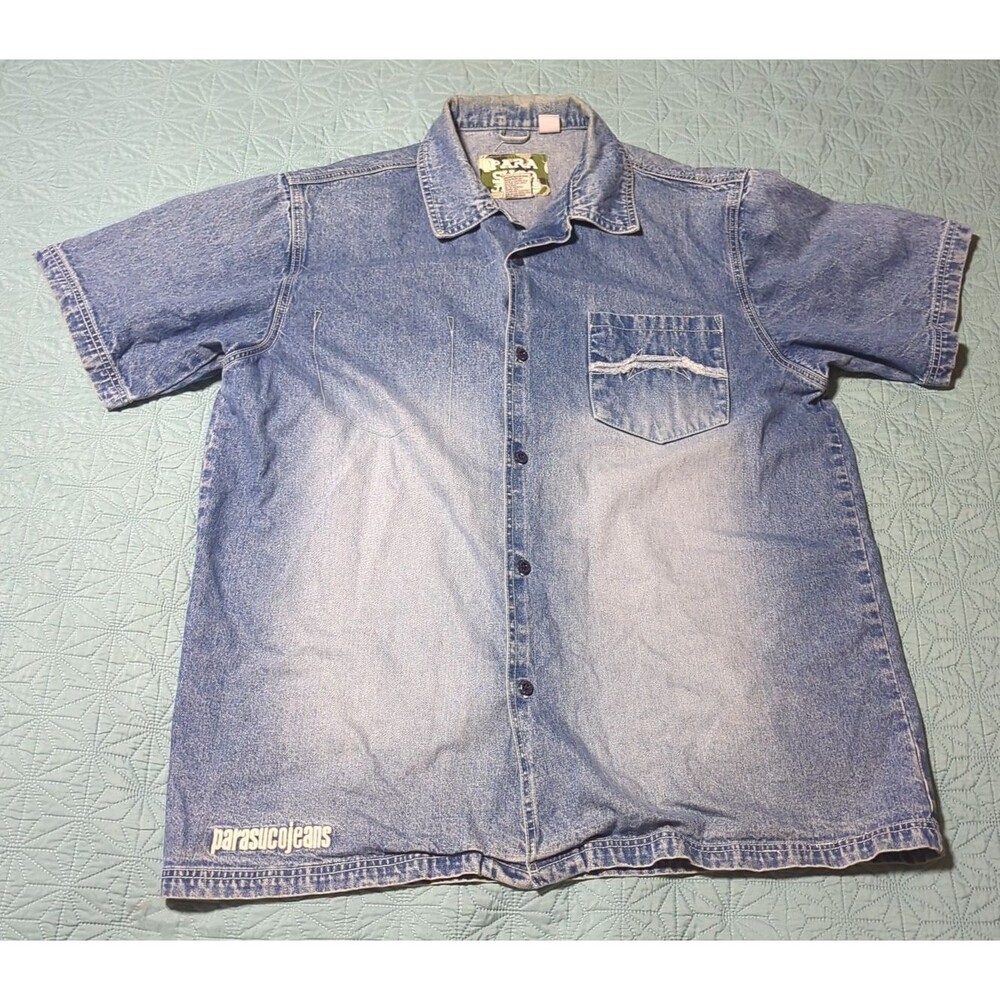 Parasuco Jeans Men's Denim Short Sleeve Button Up Shirt XXL Pocket Design...